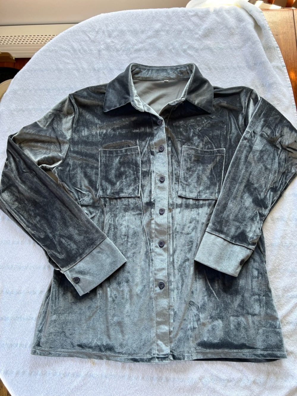 Velvet Button-Down Shirt in Silver Gray​